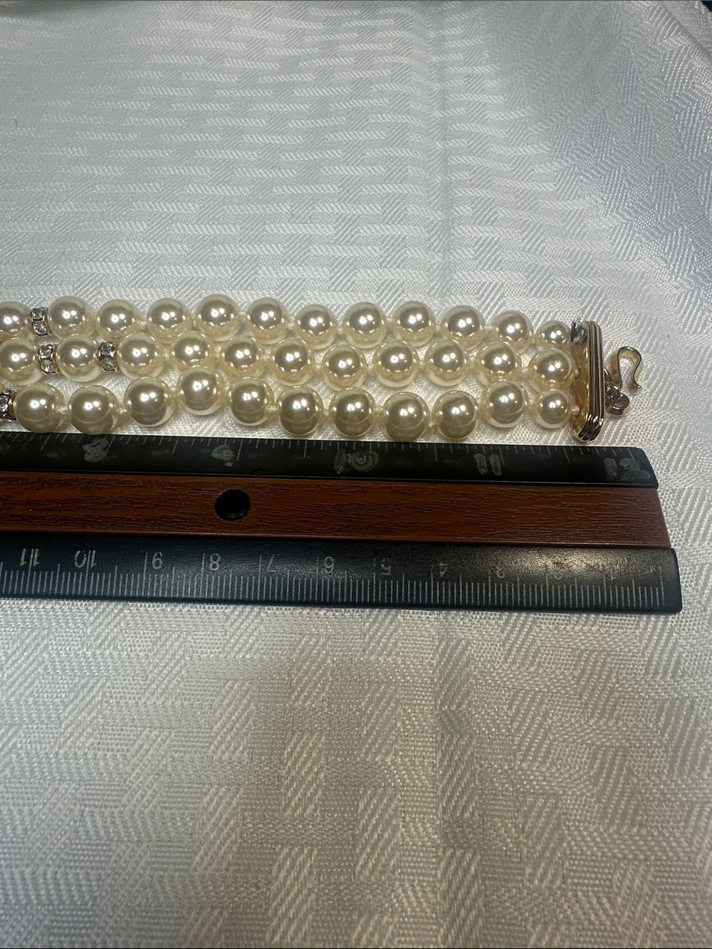 Swarovski 3 strands pearls Necklace cubic zirconia gold pendant - Picture 3 of 10
